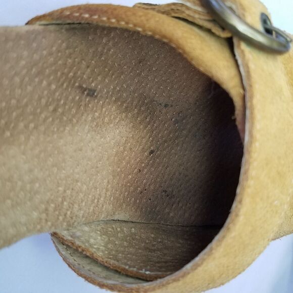 Free People Suede Park Circle Platform Buckle Round Toe Chunky Wood Clogs in Tan - Picture 14 of 16